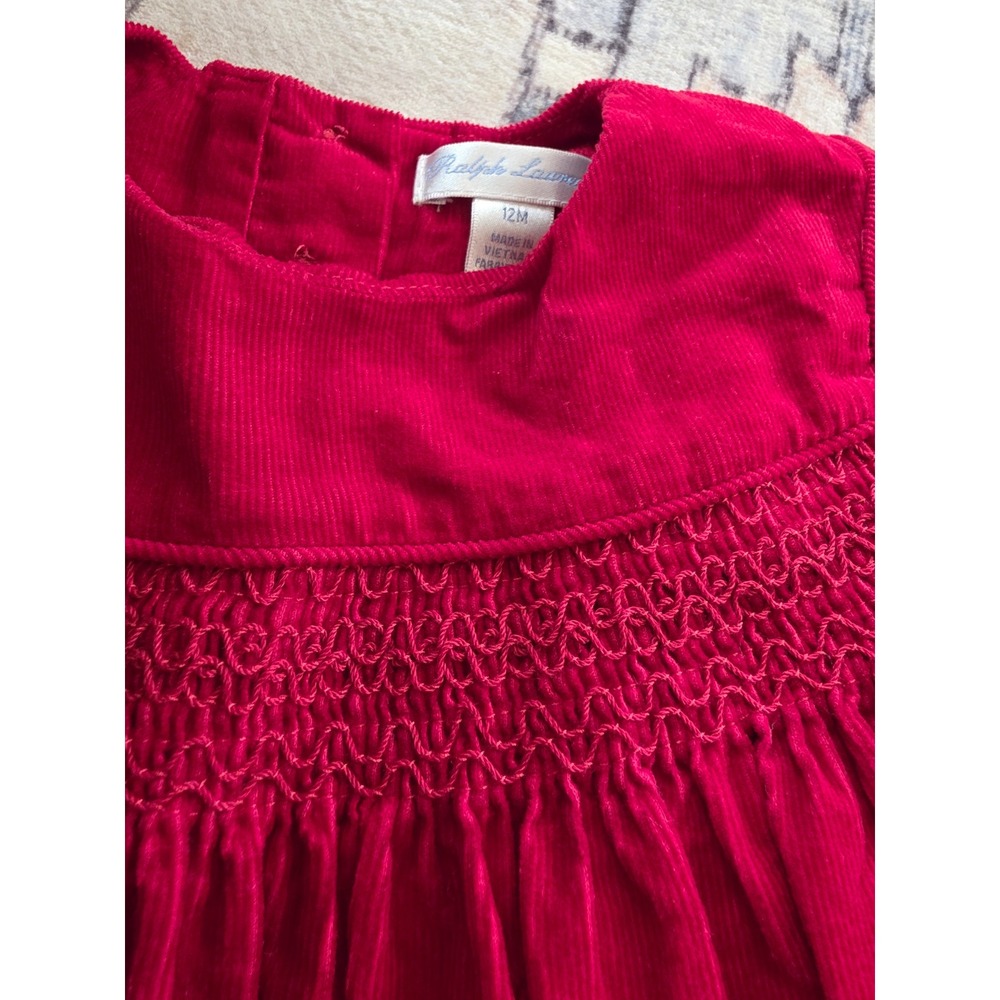 Ralph Lauren Infant Size 12 months Red Corduroy 100% Cotton Dress - Picture 3 of 4